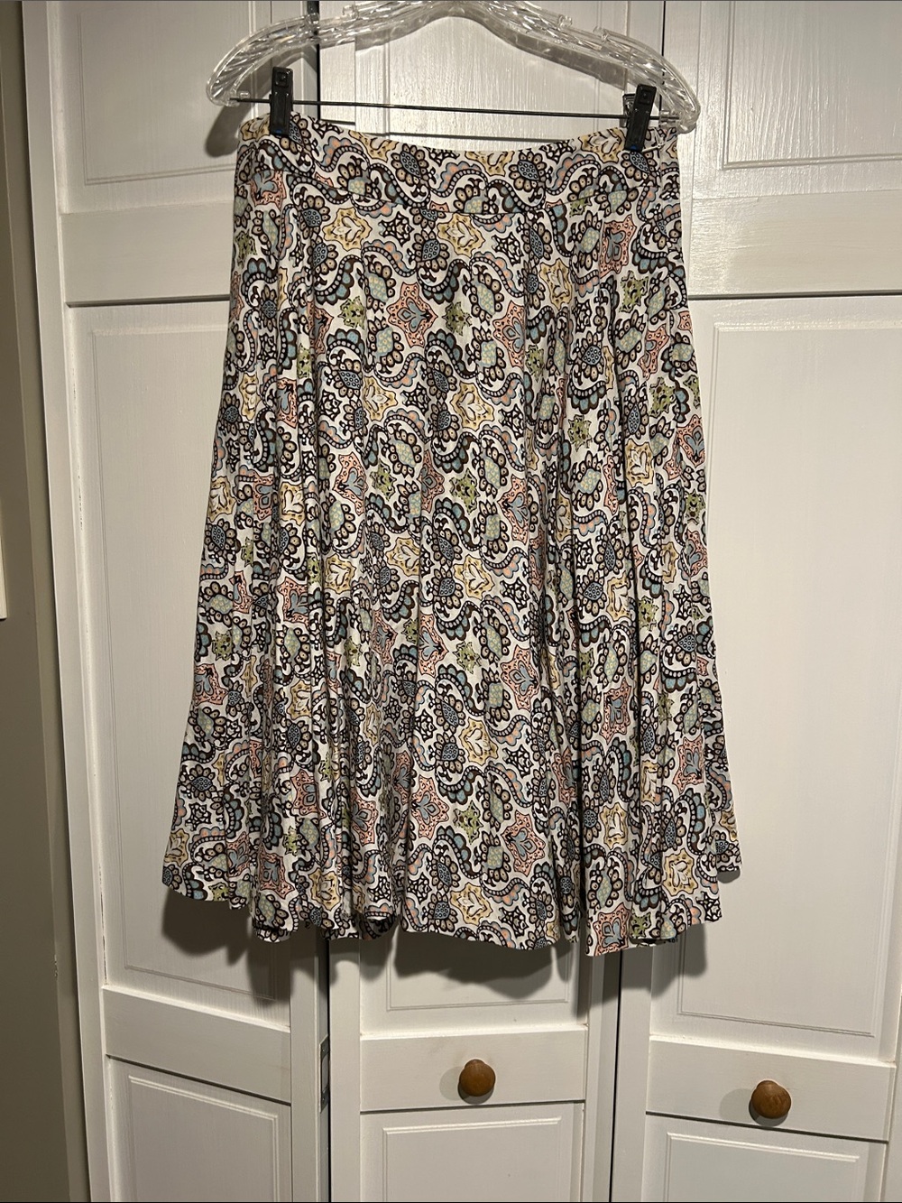 Premise Printed A-Line Skirt in Cream with Multicolor Paisley Print